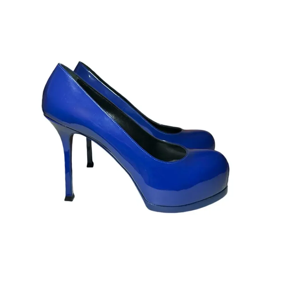 SAINT LAURENT Tribtoo Blue Patent Leather Platform Heels Pumps NEW Authentic 39 - Picture 3 of 9